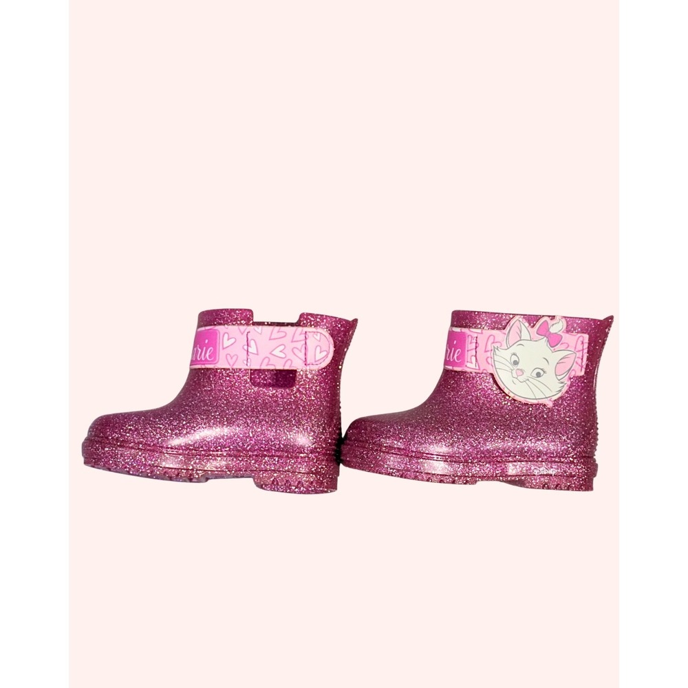Disney Aristocats Marie Pink Glitter Rain Boots Toddler Size 7-8 Waterproof